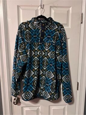 Eddie Bauer Teal and Navy Geometric Fleece Pullover